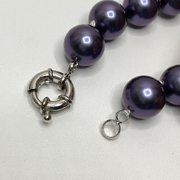 Stunning Purple Large Glass Pearl Beaded Knotted Necklace Statement Fashion - Picture 6 of 7